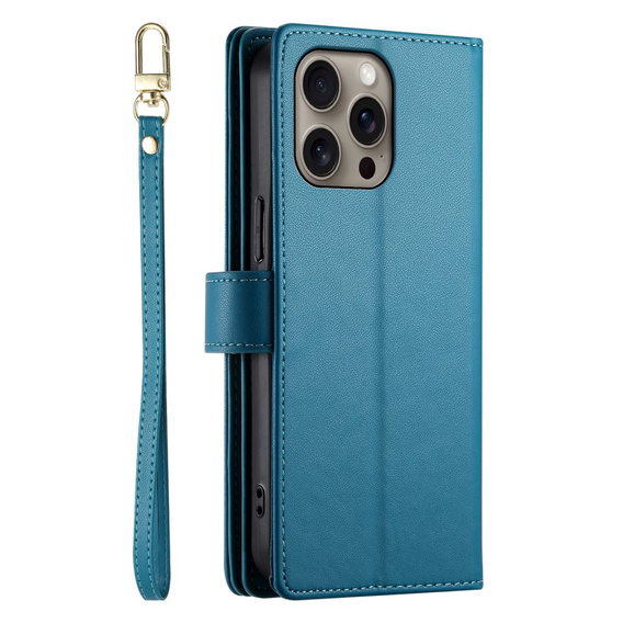 Klapkové puzdro pre iPhone 16 Pro, Wallet Zipper Pocket, modré