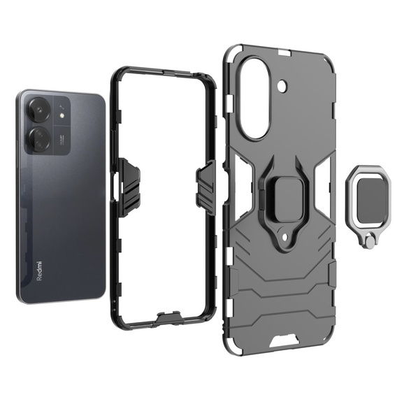Obal na mobil pre Xiaomi Redmi 13C / Poco C65, Kickstand Ring, čierne