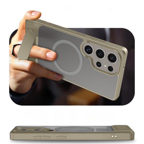 Puzdro pre Samsung Galaxy S25 Ultra, Kickstand Matt Case, pre MagSafe, sivé