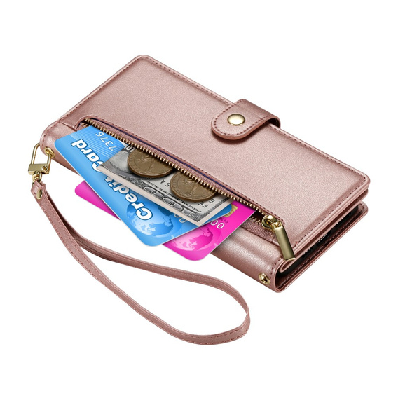 Klapkové puzdro pre Samsung Galaxy S25, Wallet Zipper Pocket, ružové