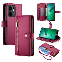 Klapkové puzdro pre Oppo Reno 13F 5G, Wallet Zipper Pocket, červené