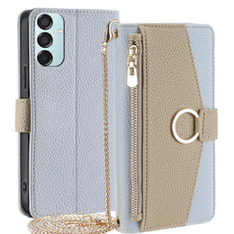 Flipové puzdro pre Samsung Galaxy M15 5G, Wallet Zipper Pocket, so zrkadlom, modré