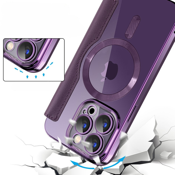 Klapkové puzdro pre iPhone 15 Pro Max, RFID Wallet MagSafe CamShield, fialové