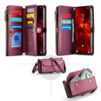 Puzdro CASEME pre Samsung Galaxy S24 FE, RFID Leather Wallet, s popruhom cez rameno, červené