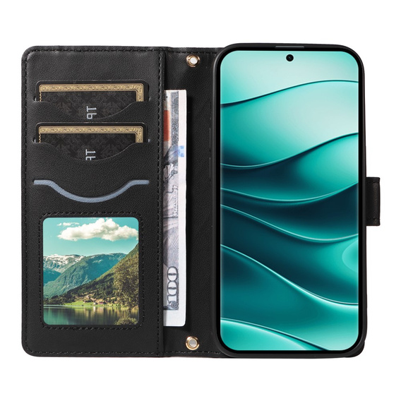 Puzdro s chlopňou pre Xiaomi Redmi Note 14 Pro 5G / Xiaomi Redmi Note 14 Pro+ 5G / Xiaomi Poco X7 5G, Rhombus Crossbody Leather, čierne