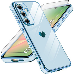 Puzdro pre Samsung Galaxy A56, Electro heart, modré + sklo 9H
