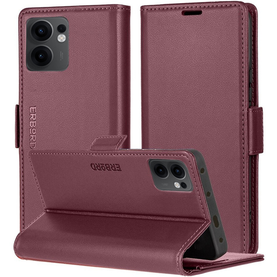 Puzdro pre Oppo Reno 13F / Oppo Reno 13FS, ERBORD Glossy Litchi, flipová peňaženka, červené