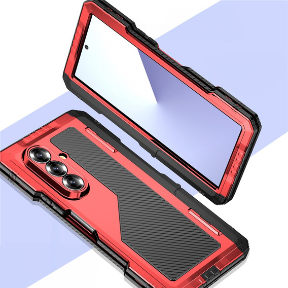 Pancierované puzdro pre Samsung Galaxy Z Fold6 5G, hliníkové, so stojanom a priestorom na stylus, čierne