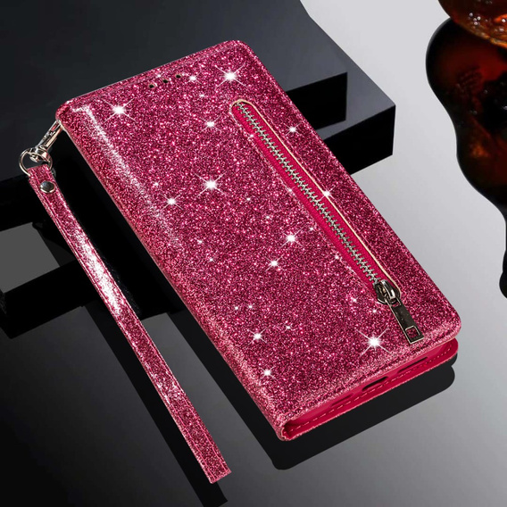 Klapkové puzdro pre Samsung Galaxy A36 5G, Wallet Zipper Pocket Glittery, ružové