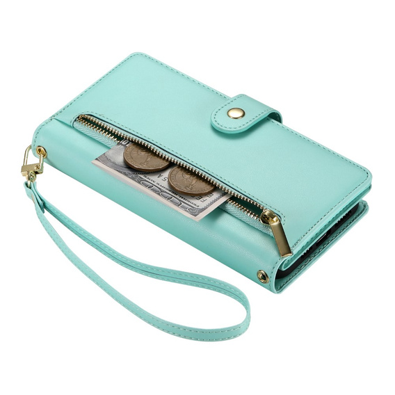 Klapkové puzdro pre iPhone 16, Wallet Zipper Pocket, zelený