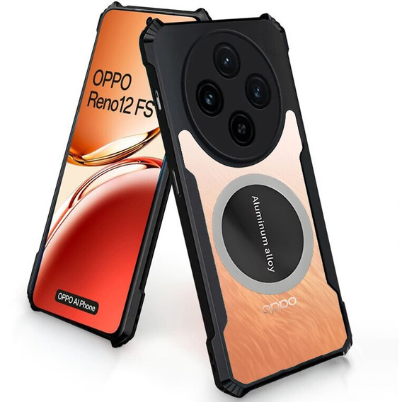 Puzdro pre Oppo Reno 12F / 12S, s magnetickým štítkom, transparentné / čierne