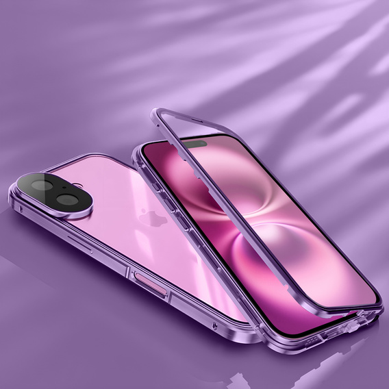Puzdro pre iPhone 16, Magnetic Dual Glass, fialové