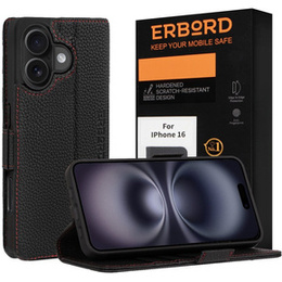 Puzdro pre iPhone 16, ERBORD Vintage, peňaženka s chlopňou, čierne