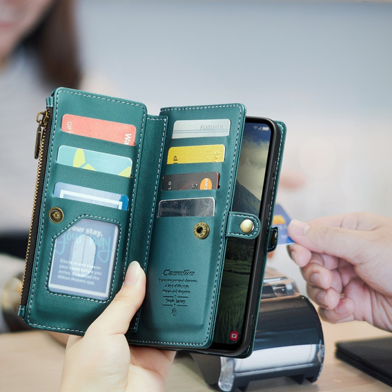 Puzdro CASEME pre Samsung Galaxy A56 5G, RFID Leather Wallet, s popruhom cez rameno, zelený
