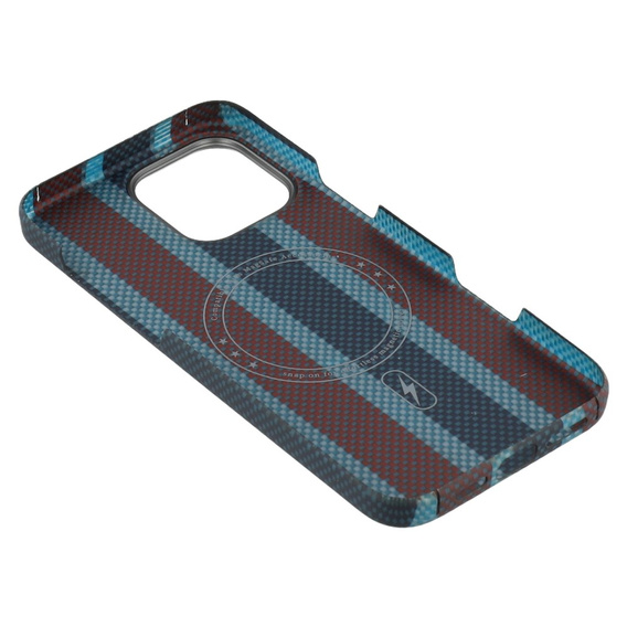 Puzdro pre IPhone 16 Pro, Aramid Fiber Slim Case, pre MagSafe, modrá / červená
