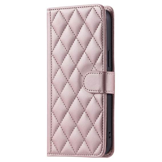 Puzdro s chlopňou pre Samsung Galaxy S25, Rhombus Crossbody Leather, ružové rose gold