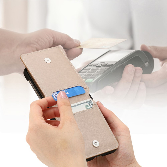 Puzdro pre Samsung Galaxy Z Flip7 FE / Z Flip6, Card Slot Ring Case, béžové