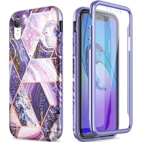 Obal na mobil pre iPhone XR, Suritch Full Body Marble, fialové