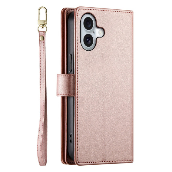 Klapkové puzdro pre iPhone 16, Wallet Zipper Pocket, ružové