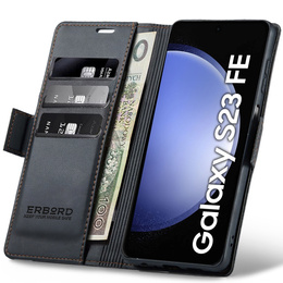 Puzdro pre Samsung Galaxy S23 FE, ERBORD Glossy Litchi, flipová peňaženka, čierne