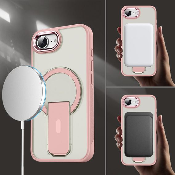 Puzdro pre Iphone 16E, Kickstand Matt Case, pre MagSafe, ružové