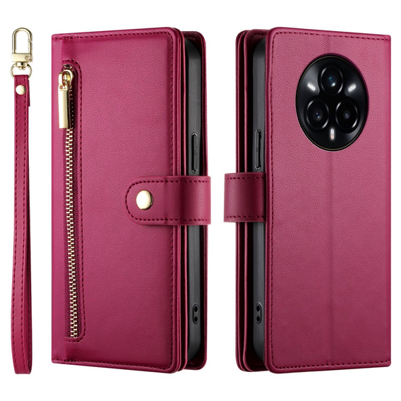 Klapkové puzdro pre Realme 14 Pro+ 5G, Wallet Zipper Pocket, červené