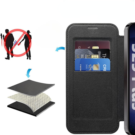 Klapkové puzdro pre Samsung Galaxy S25, RFID Rhombus Wallet MagSafe CamShield, čierne