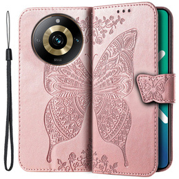 Klapkové puzdro pre Realme 11 Pro / 11 Pro +, Butterfly, ružové rose gold