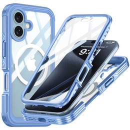 Puzdro pre iPhone 16 Plus, Shockproof, so sklom, pre MagSafe, modré