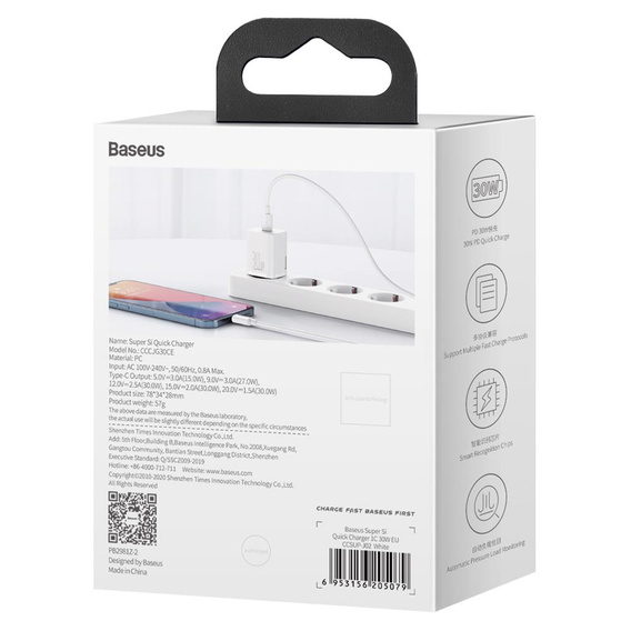 Sieťová nabíjačka Baseus Super Si PD 30 W, 1× USB-C pre smartfóny