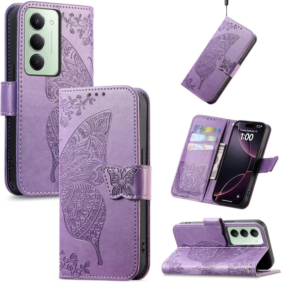 Klapkové puzdro pre Xiaomi Redmi 15 5G / 4G, Butterfly, fialové