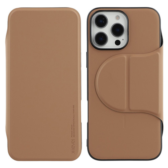 Puzdro X-LEVEL pre iPhone 16 Pro, Magnetic Card Holder, hnedé