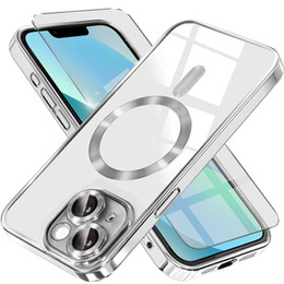 Puzdro pre iPhone 13, Electro MagSafe, strieborné + sklo na displej