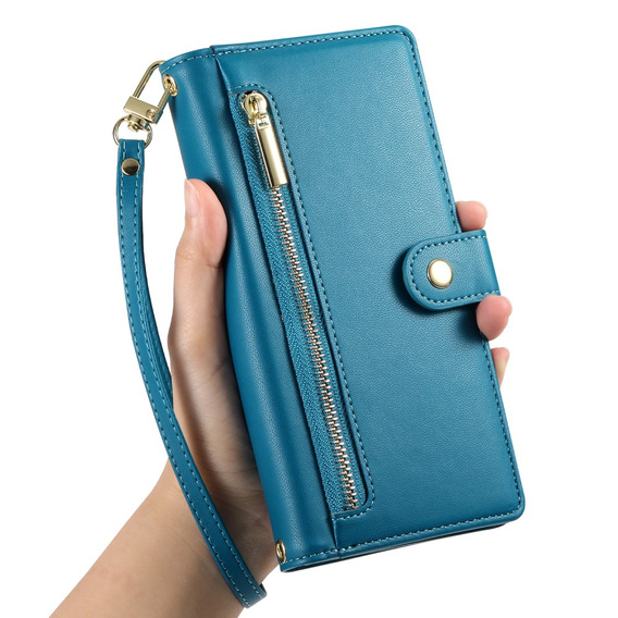 Klapkové puzdro pre Samsung Galaxy S25, Wallet Zipper Pocket, modré
