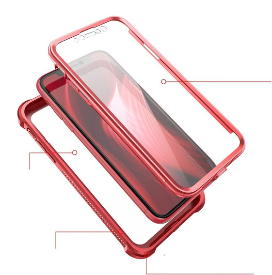 Obal na mobil pre iPhone 11, Dexnor Full Body Rugged, transparentné / červené