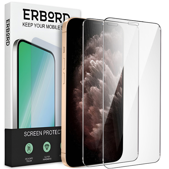2x tvrdené sklo pre iPhone 11 Pro Max, ERBORD 9H Hard Glass na displeji