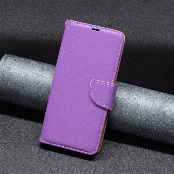 Klapkové puzdro pre Samsung Galaxy A15, Wallet Litchi Leather, fialové + 9H sklo 