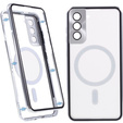 Magnetické puzdro Dual Glass MagSafe pre Samsung Galaxy S22 Plus, strieborné