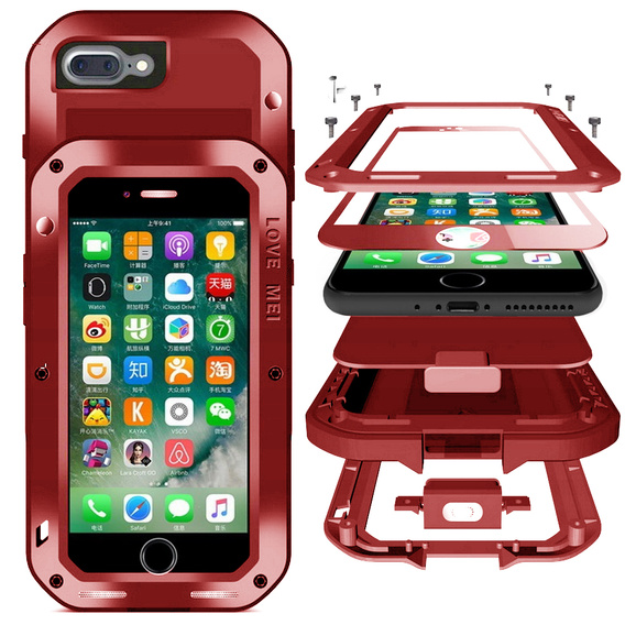 Love Mei Obal na mobil pre iPhone 8 Plus/7 Plus, armored with glass, červené