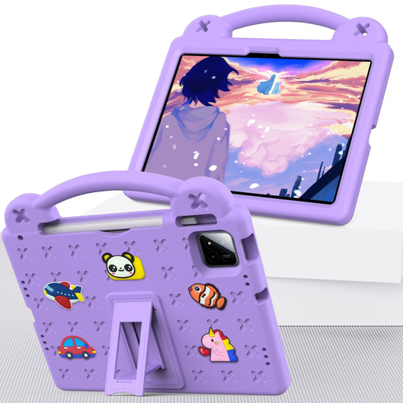 Detské puzdro pre Xiaomi Pad 7 / 7 Pro, Cute Patterns, so stojanom, fialové