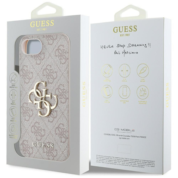 GUESS Obal na mobil pre iPhone 16E, 4G Big Metal Logo, ružové