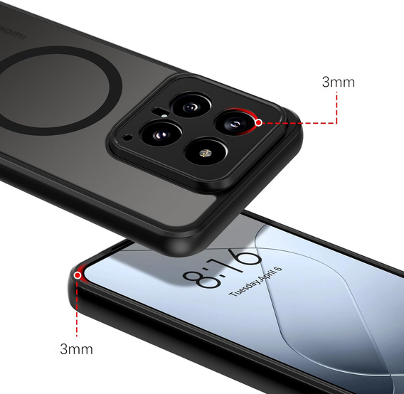 Puzdro pre Xiaomi 14T Pro, pre MagSafe, ERBORD Matt Case, čierne + sklo na displej