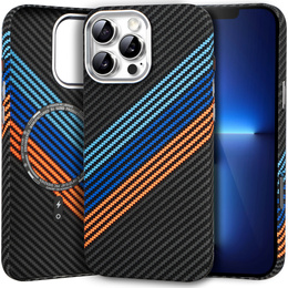 Puzdro pre iPhone 13 Pro Max, Carbon Fiber MagSafe, tmavomodré
