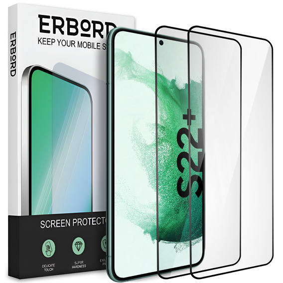 2x tvrdené sklo pre Samsung Galaxy S22+ Plus, ERBORD 3D pre celý displej