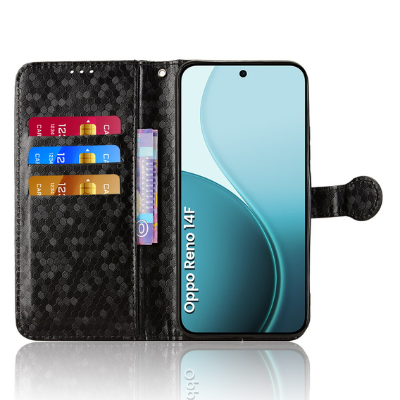 Klopové puzdro pre Oppo Reno 14F, Wallet Rhombus, čierne