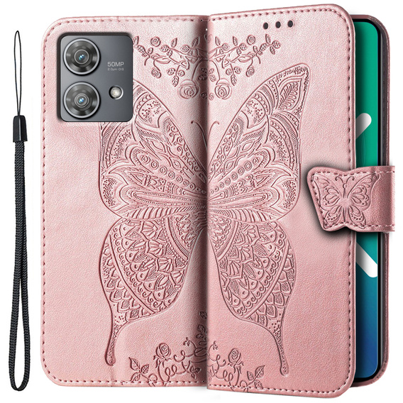 Klapkové puzdro pre Motorola Edge 40 Neo, Butterfly, ružové rose gold