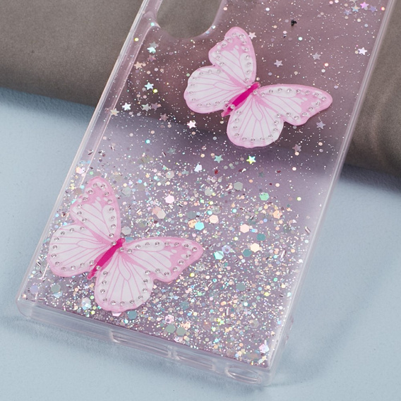 Puzdro pre Samsung Galaxy S24 Ultra, Glitter Butterfly, ružové