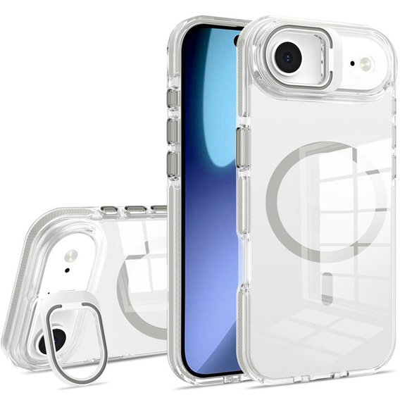 Puzdro pre iPhone Air, pre MagSafe, so stojanom, priehľadné so sivými vložkami
