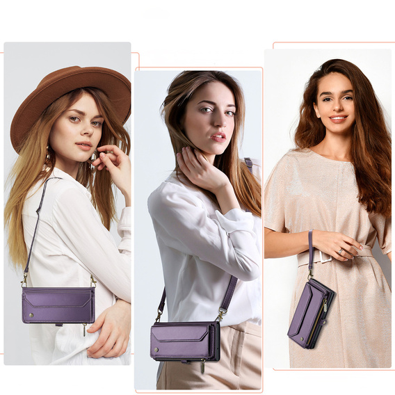 Puzdro CASEME pre Samsung Galaxy S25 FE, RFID Leather Wallet, s popruhom cez rameno, fialové