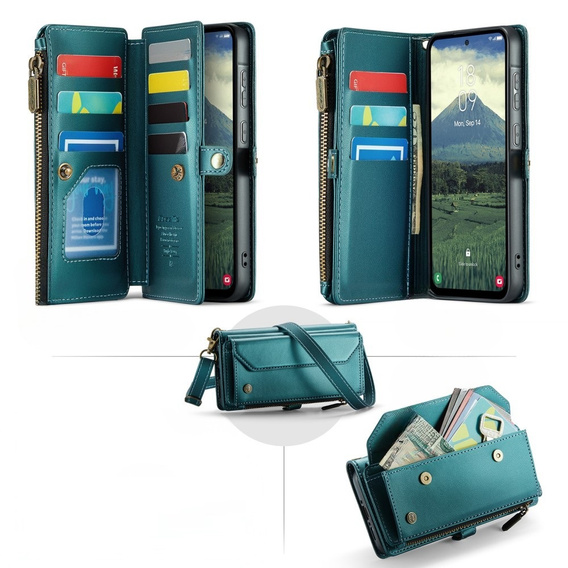 Puzdro CASEME pre Samsung Galaxy A56 5G, RFID Leather Wallet, s popruhom cez rameno, zelený